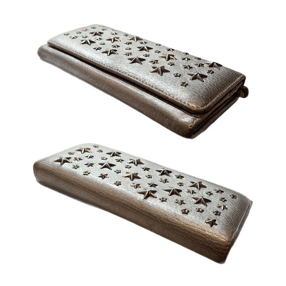 Jimmy Choo (Authentic) Silver Metallic Leather Star Studded Wallet w/ Box & COA - Picture 3 of 10